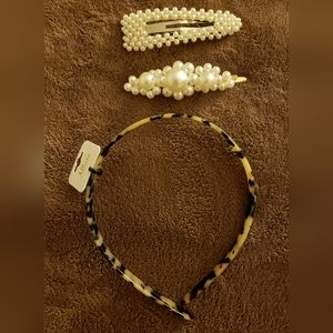 NWT ALLURE TORTOISE GIRL'S HEADBAND AND TWO FAUX PEARL HAIRCLIPS